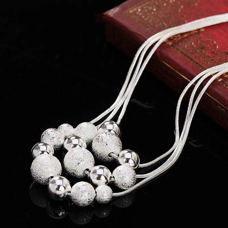 925 Sterling Silver Frosted Beads Necklace Set