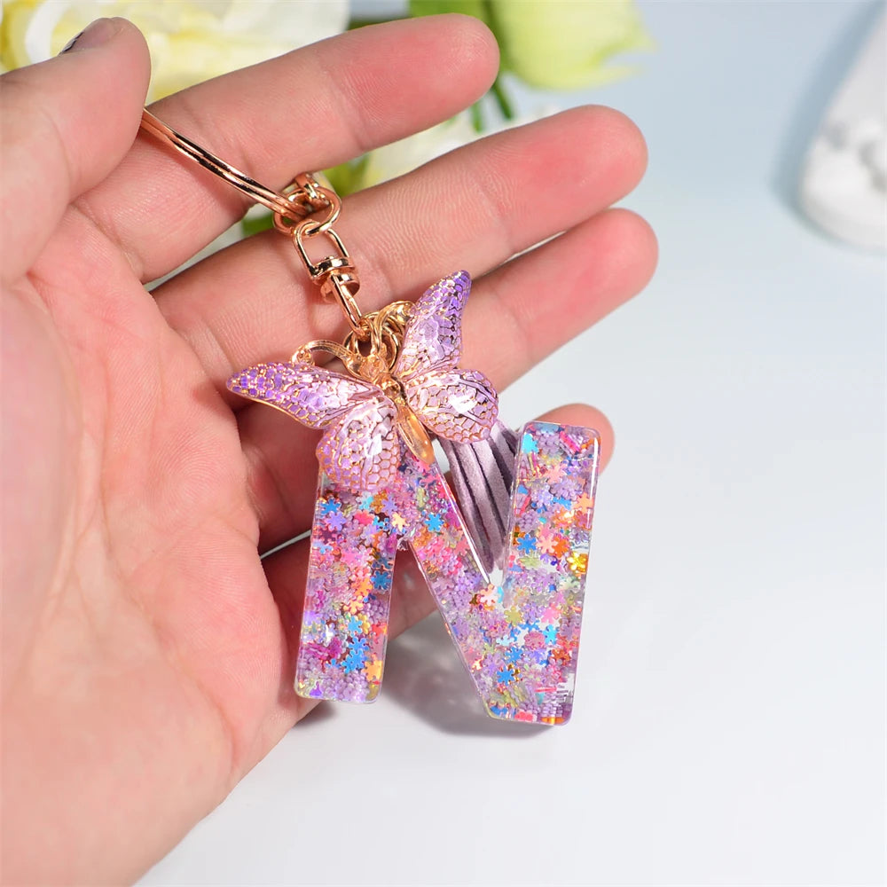 Purple Butterfly Initial Keychain