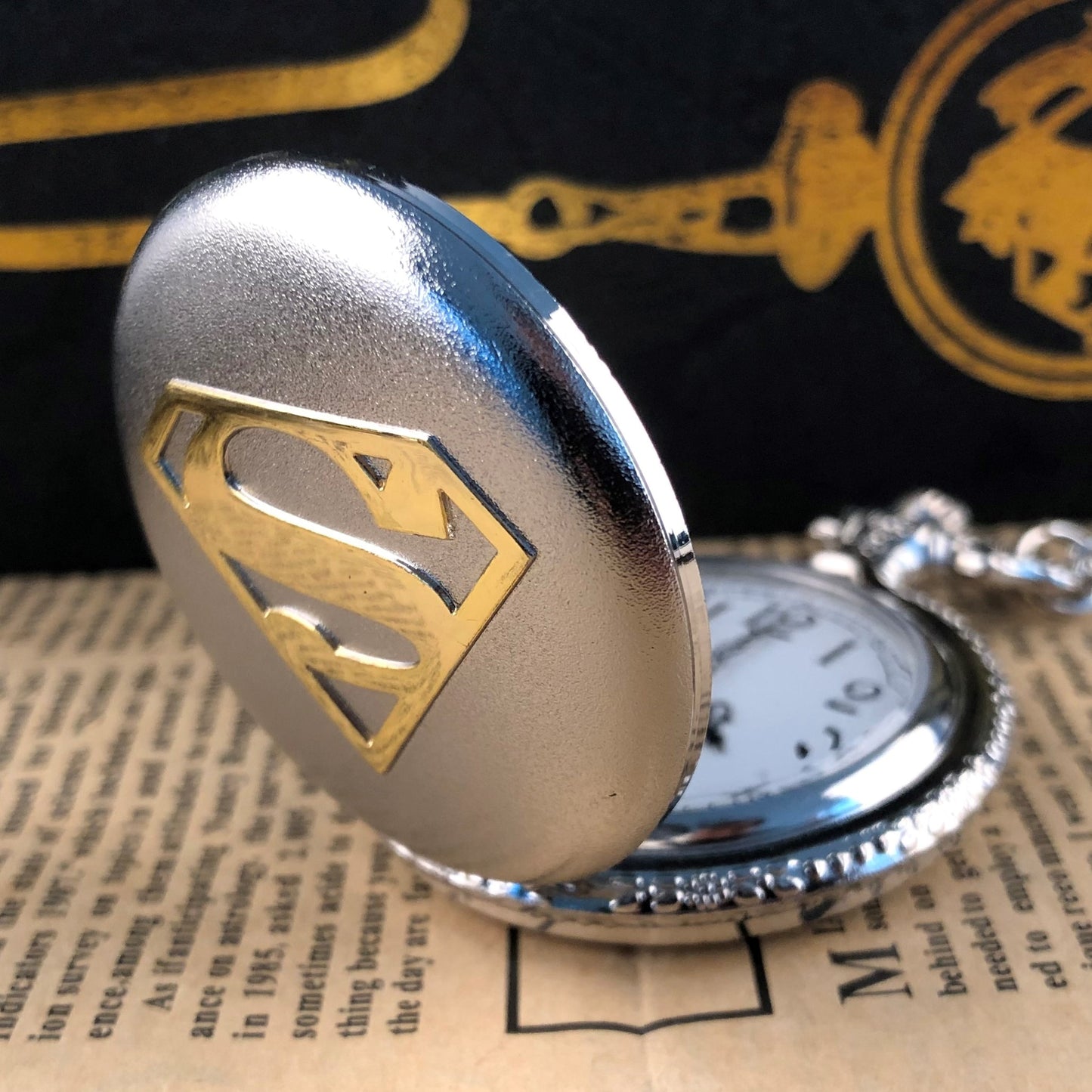 Silver Superman Quartz Pocket Watch