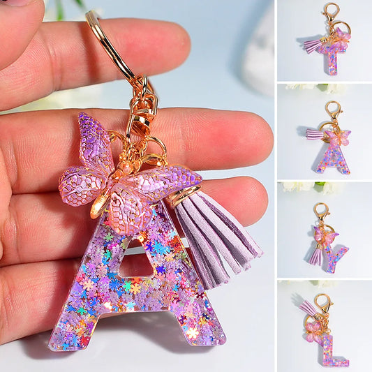 Purple Butterfly Initial Keychain