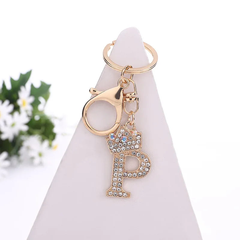 Crown Initial Rhinestone Keychain