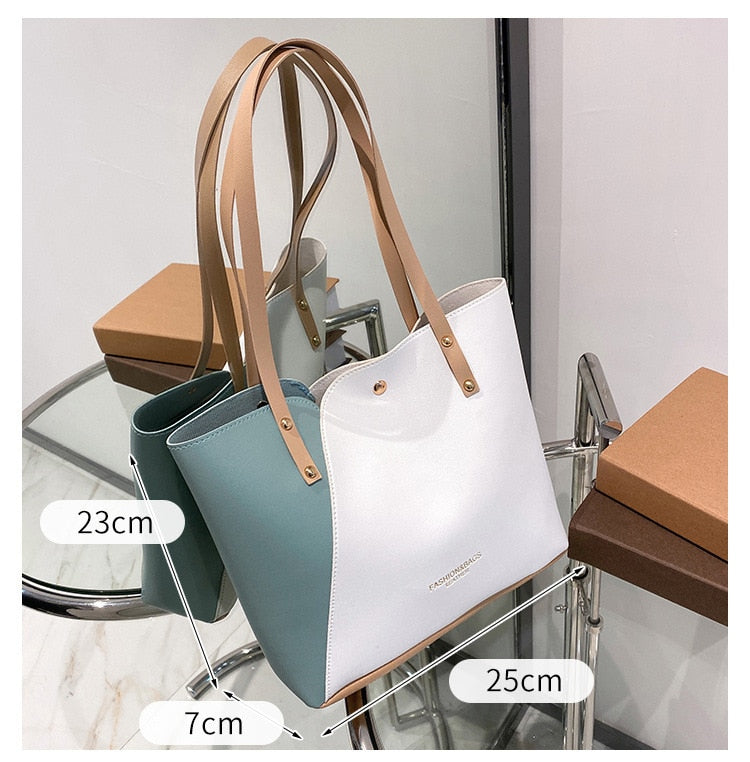 Two Color Vegan Leather Tote