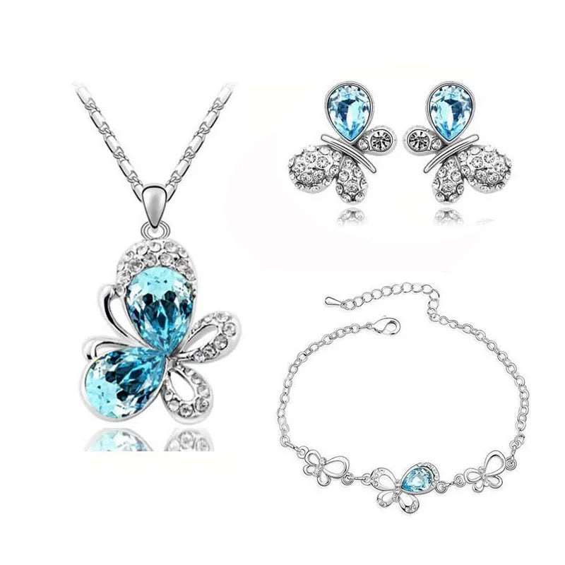 3 Pc Crystal Butterfly Jewelry Set