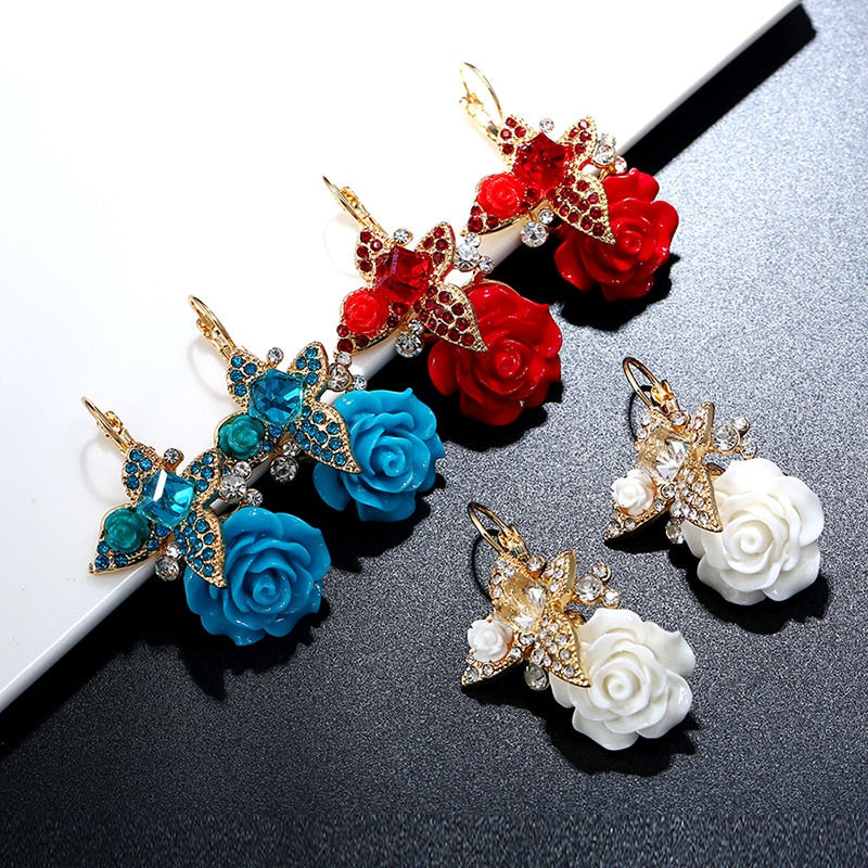 Butterfly and Rose Earrings