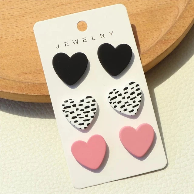 3 Pair Acrylic Heart Earrings