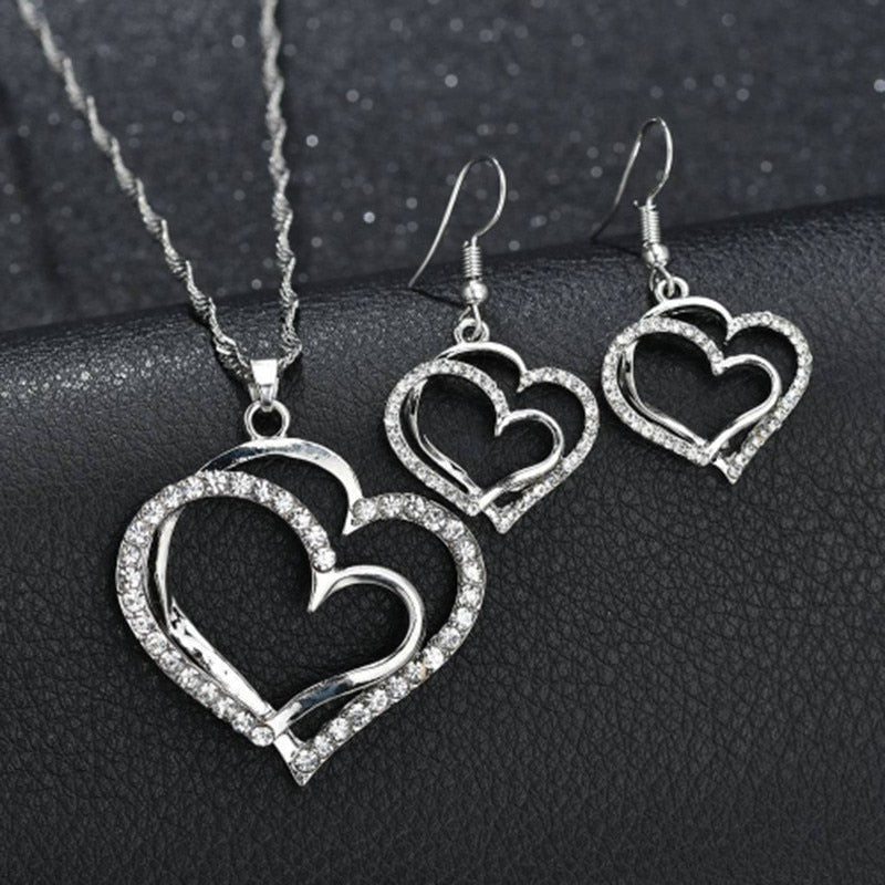 Double Heart Necklace Set