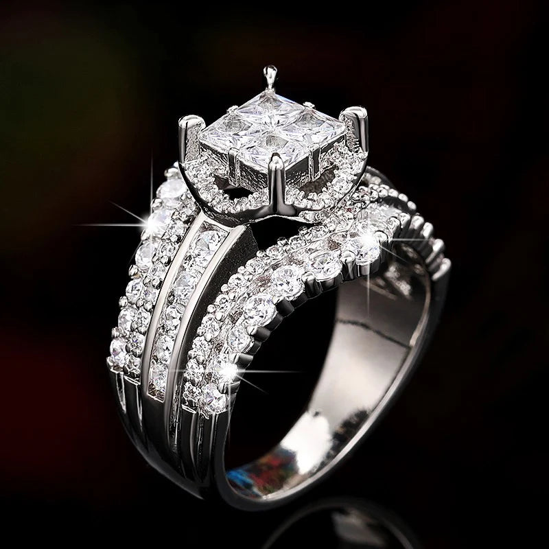Huitan Wedding Rings for Women 2023 New Full Bling Iced Out Sparking CZ Female Rings Engagement Proposal Bands Fashion Jewelry