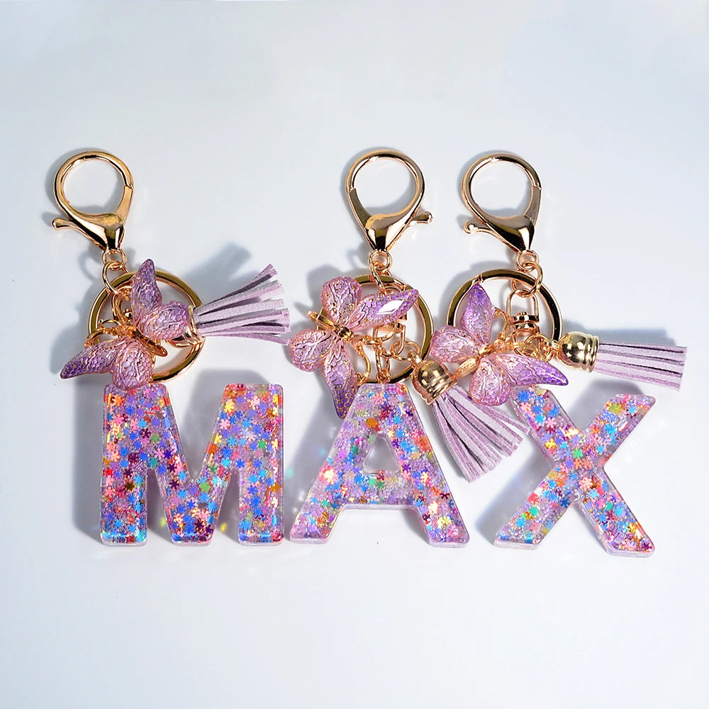 Purple Butterfly Initial Keychain