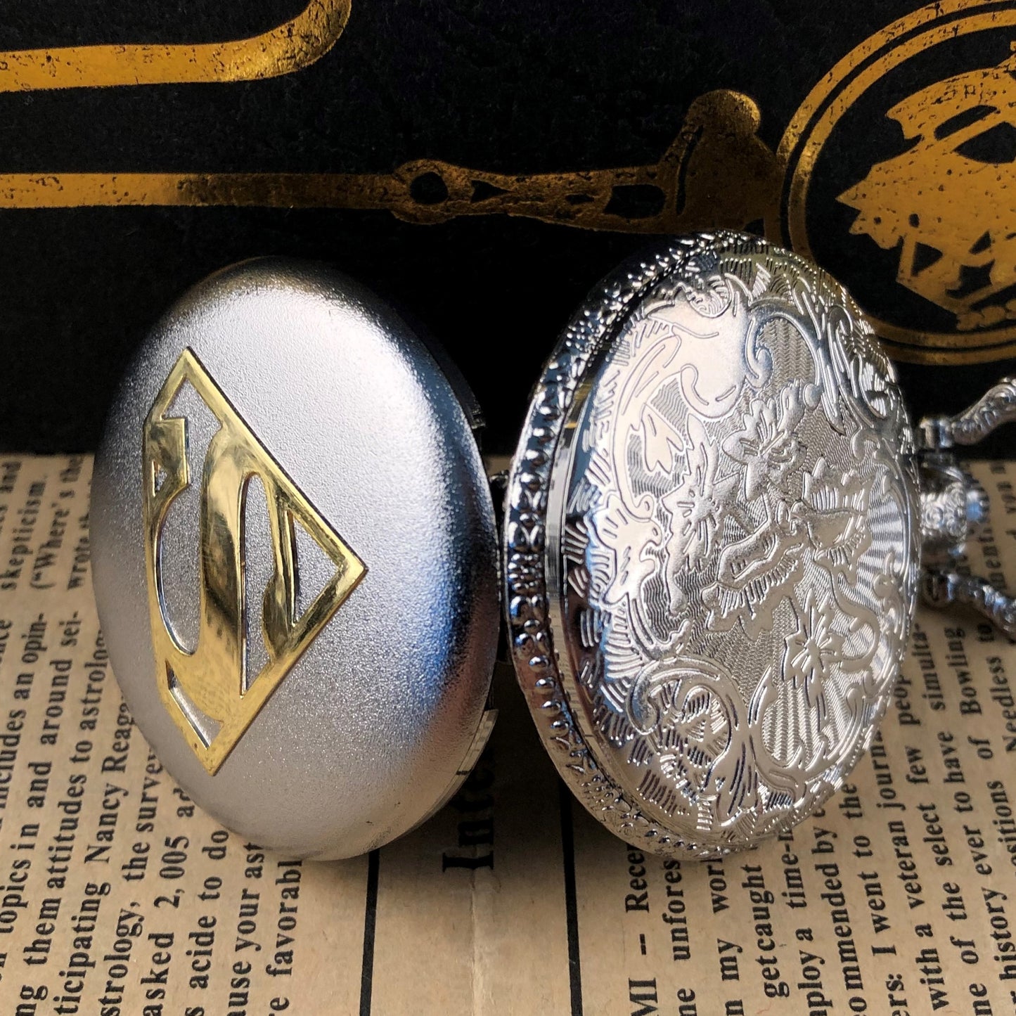 Silver Superman Quartz Pocket Watch