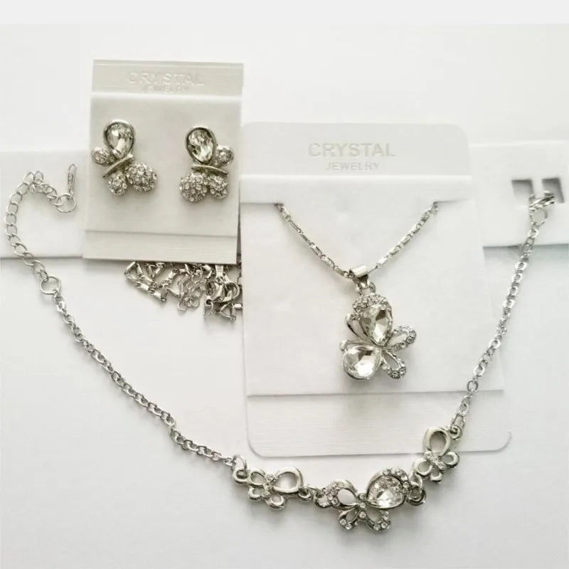 3 Pc Crystal Butterfly Jewelry Set