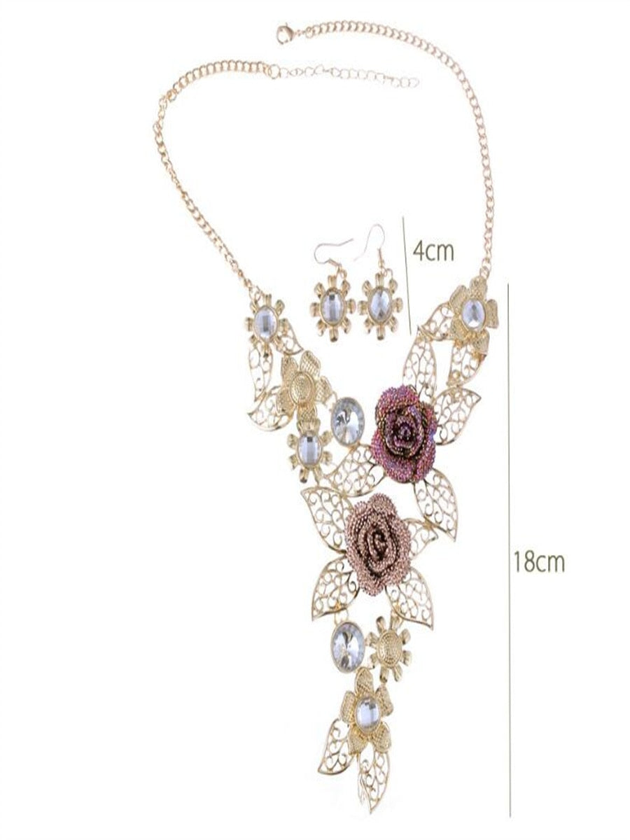 Vintage Embellished Flower Necklace Set