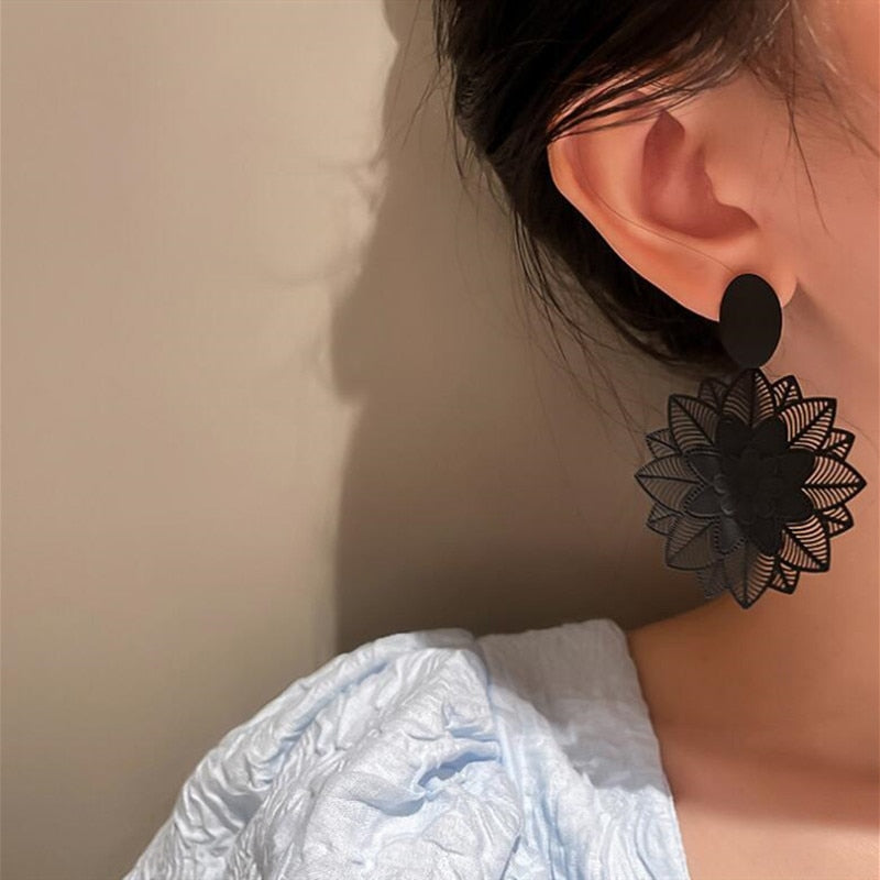 Open Leaf and Flower Dangle Earrings