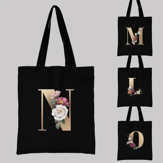 Floral Initial Tote Bag