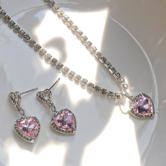 Pink Ice Heart Necklace Set