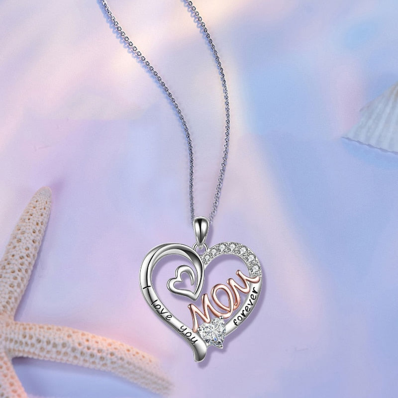 Silver Mom Heart Necklace