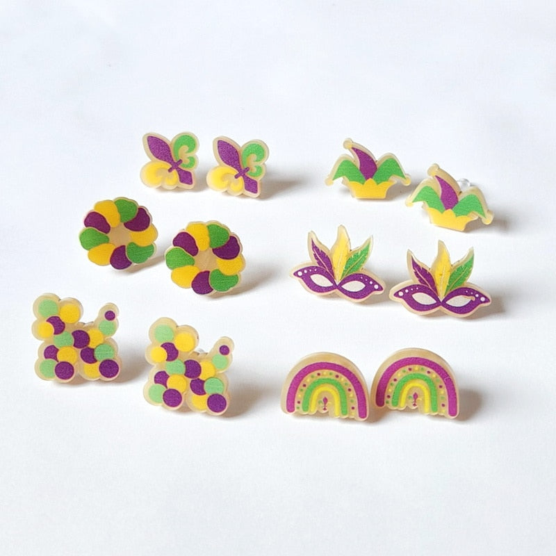 Mardi Gras Stud Earrings