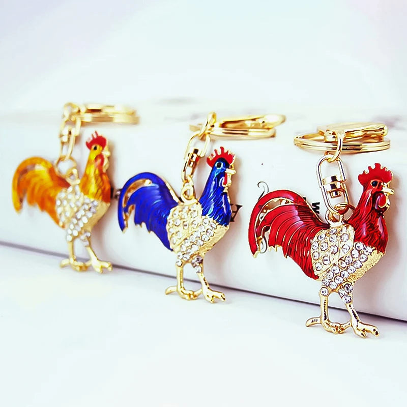 Rhinestone Rooster Keychain