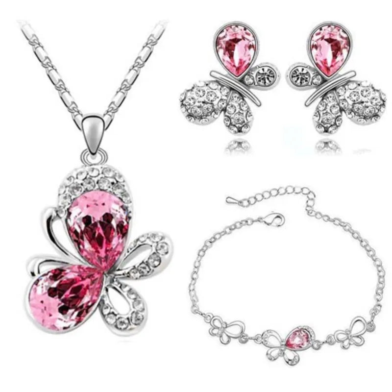 3 Pc Crystal Butterfly Jewelry Set