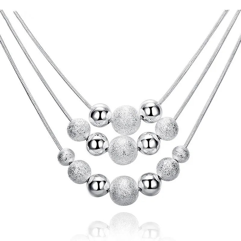 925 Sterling Silver Frosted Beads Necklace Set