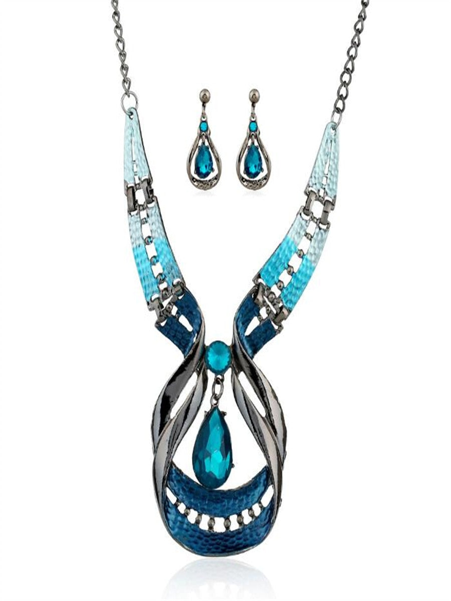 Blue Water Wave Necklace Set