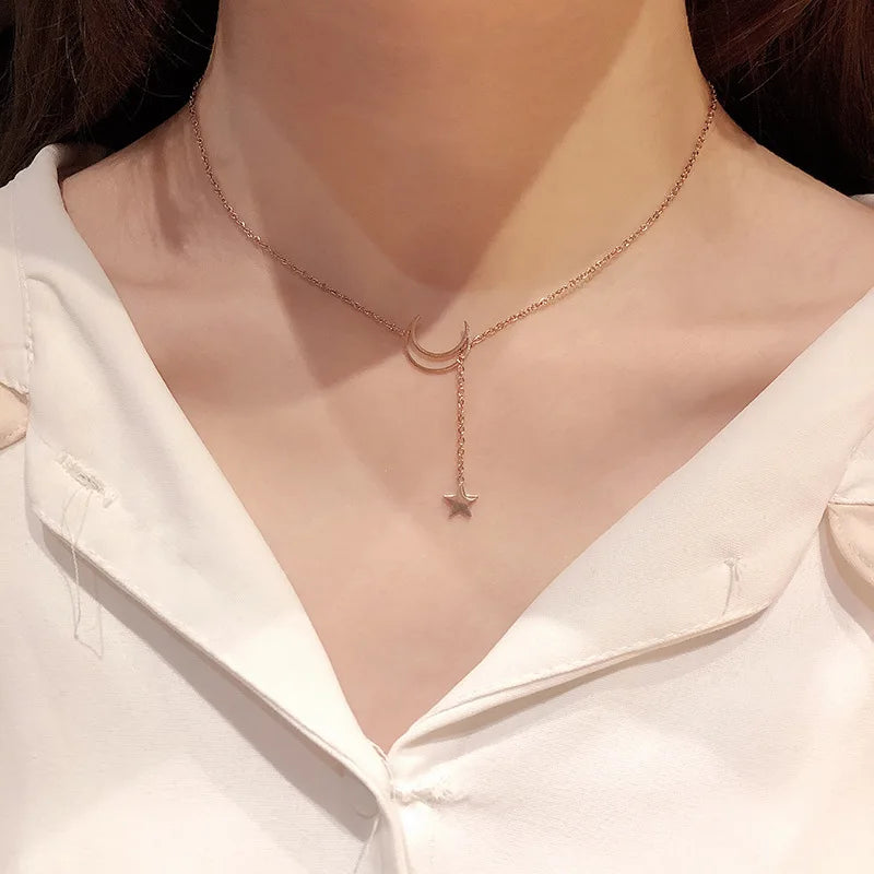 Minimalist Moon and Star Necklace