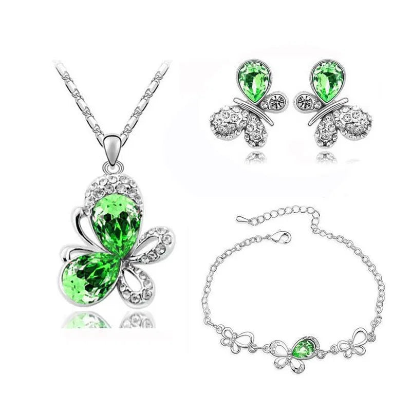 3 Pc Crystal Butterfly Jewelry Set