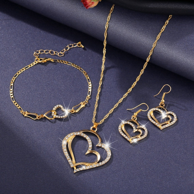 Double Heart Necklace Set