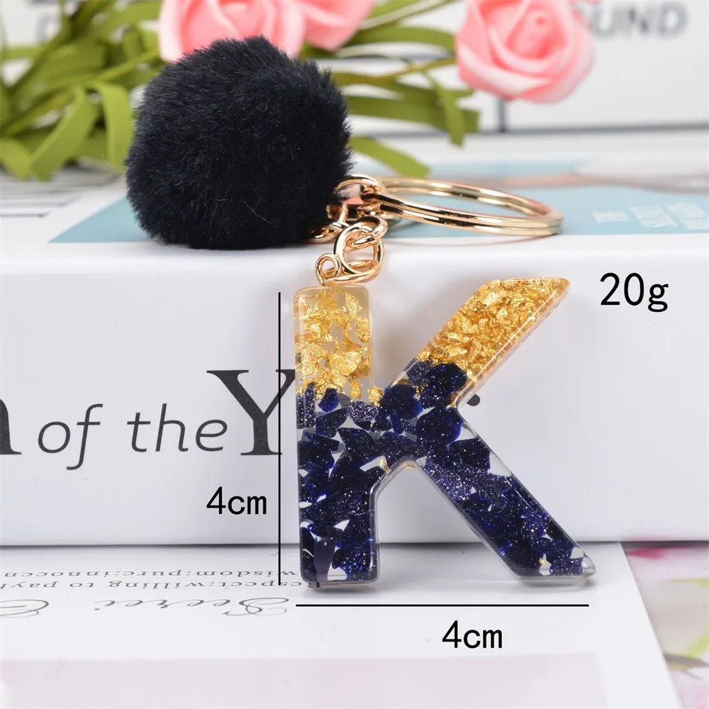 Black Pompom Letter Keychain