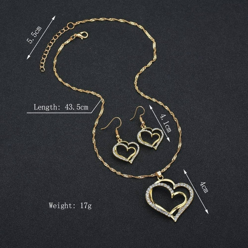 Double Heart Necklace Set