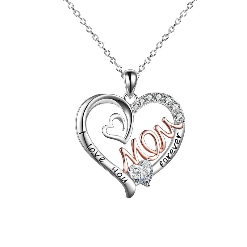 Silver Mom Heart Necklace