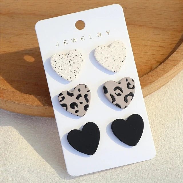 3 Pair Acrylic Heart Earrings