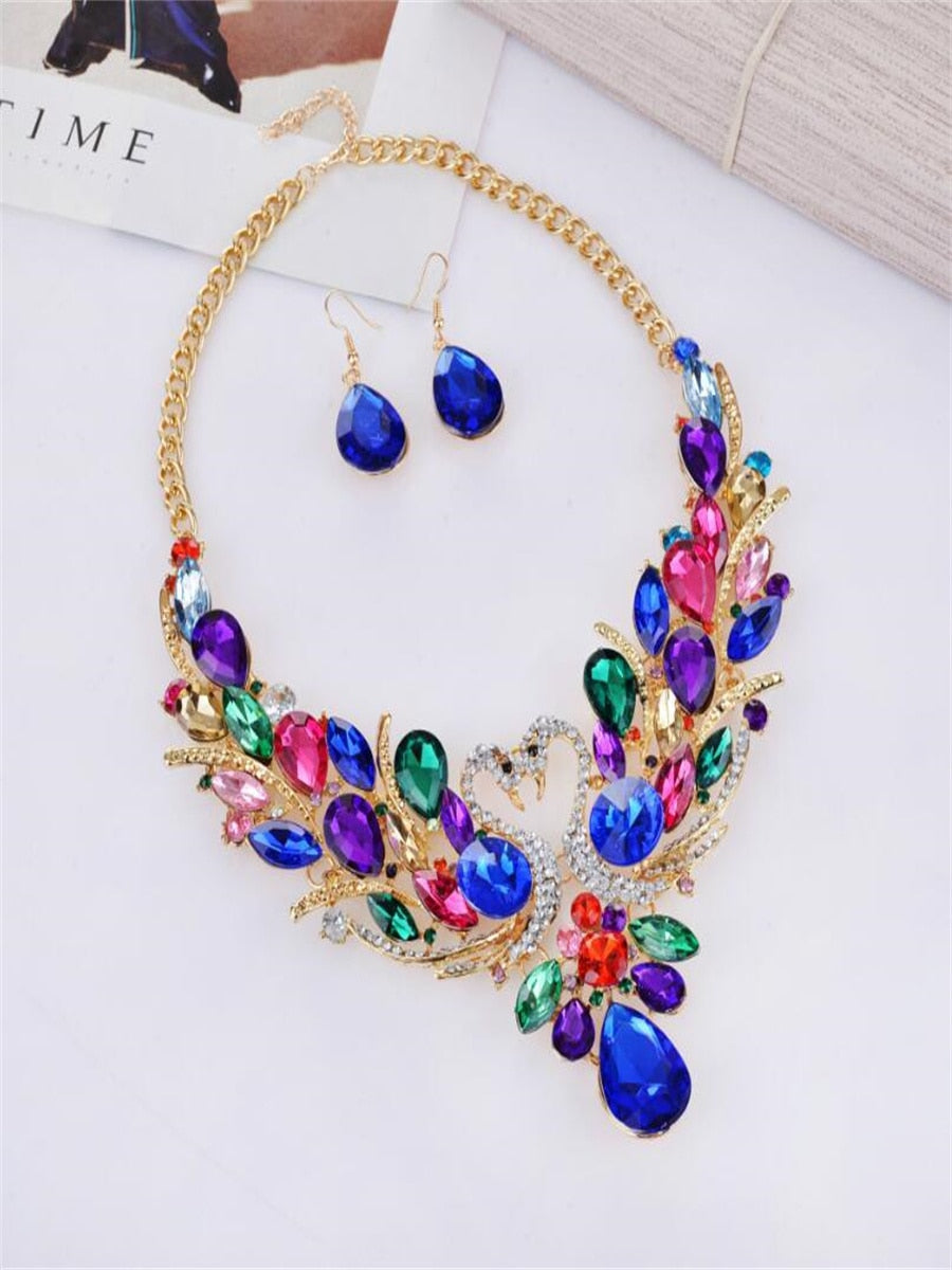 Colorful Peacock Necklace Set