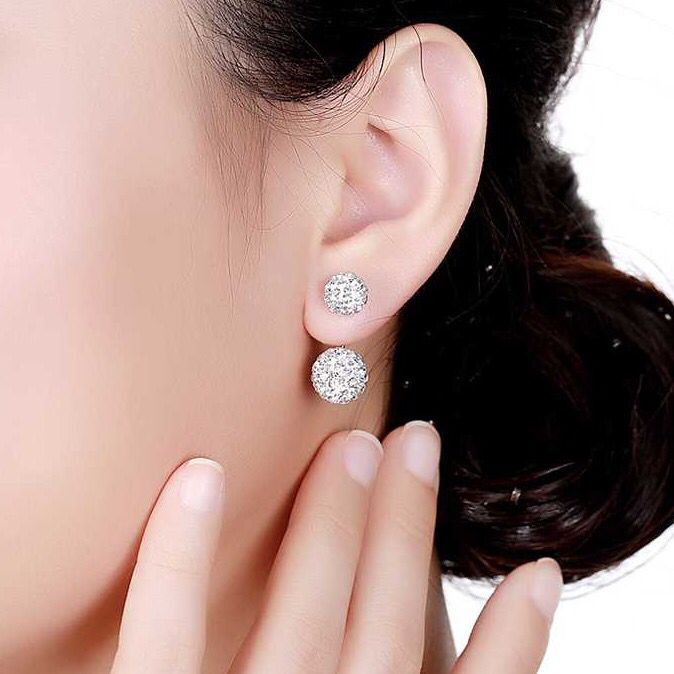 Double Rhinestone Ball Jacket Earrings