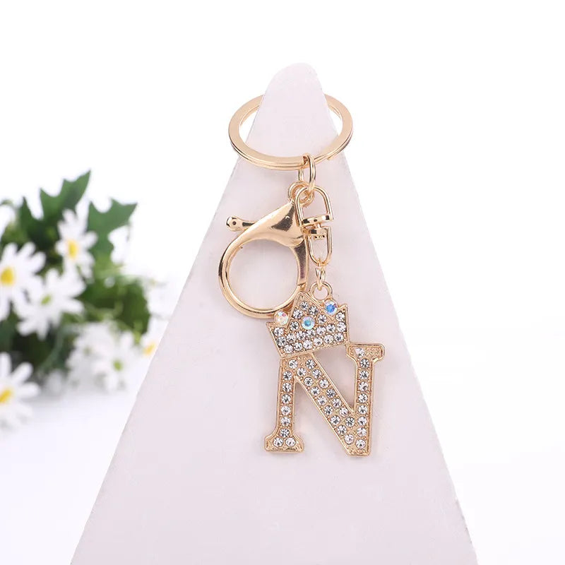 Crown Initial Rhinestone Keychain