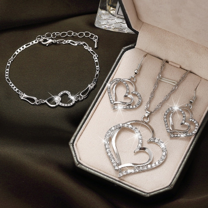 Double Heart Necklace Set