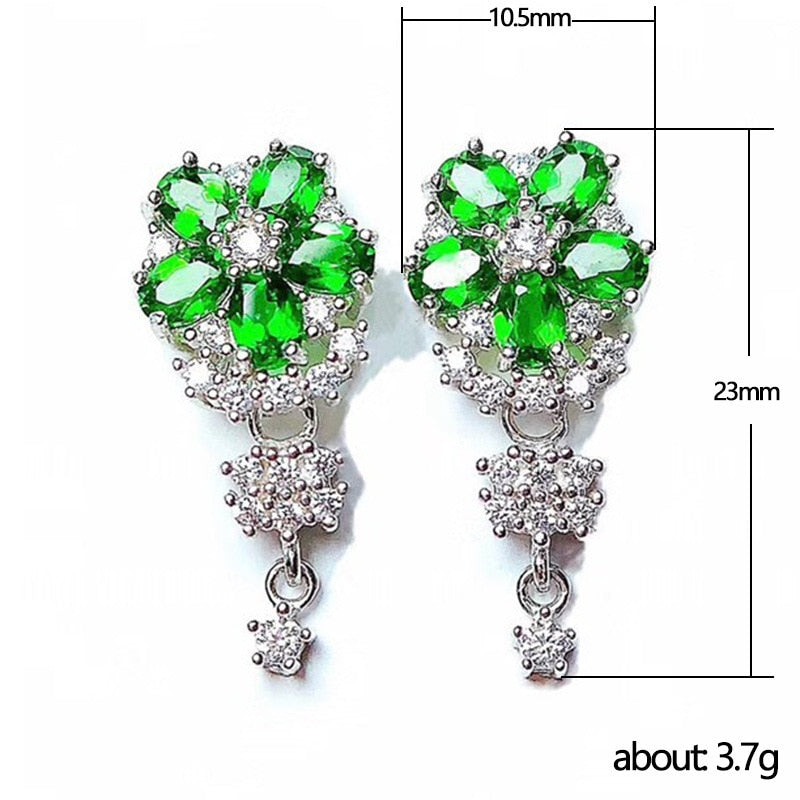 Green Crystal Flower Earrings