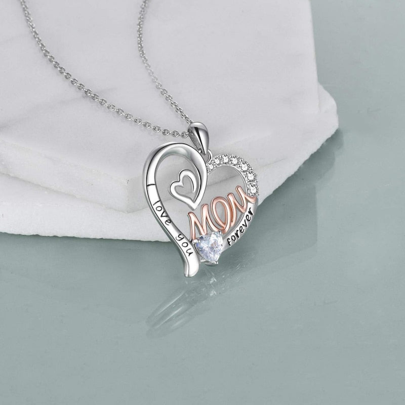 Silver Mom Heart Necklace