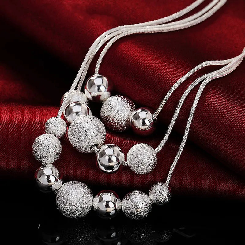 925 Sterling Silver Frosted Beads Necklace Set