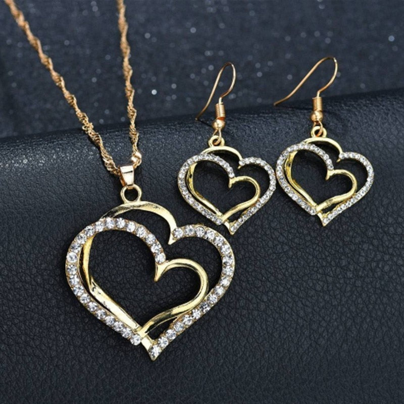 Double Heart Necklace Set