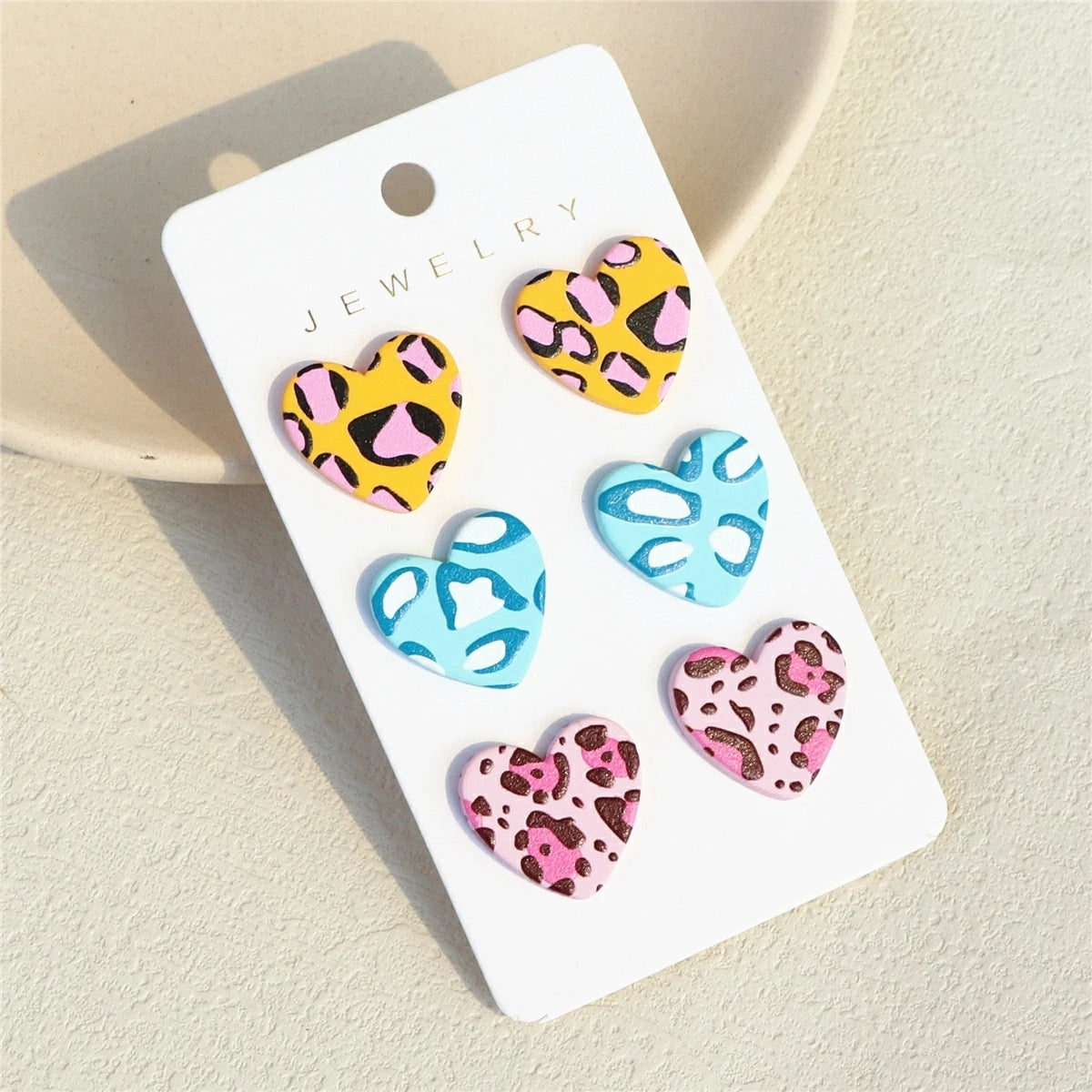 3 Pair Acrylic Heart Earrings