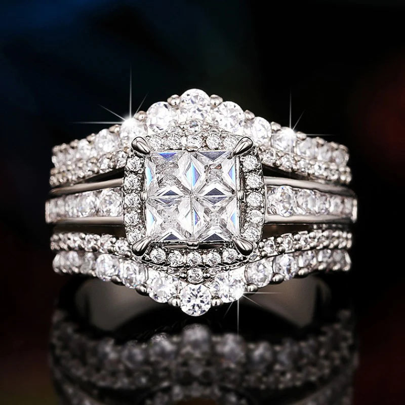 Huitan Wedding Rings for Women 2023 New Full Bling Iced Out Sparking CZ Female Rings Engagement Proposal Bands Fashion Jewelry