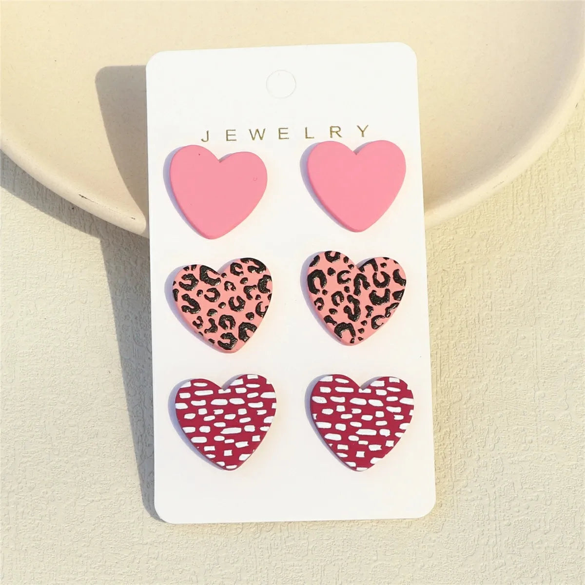 3 Pair Acrylic Heart Earrings