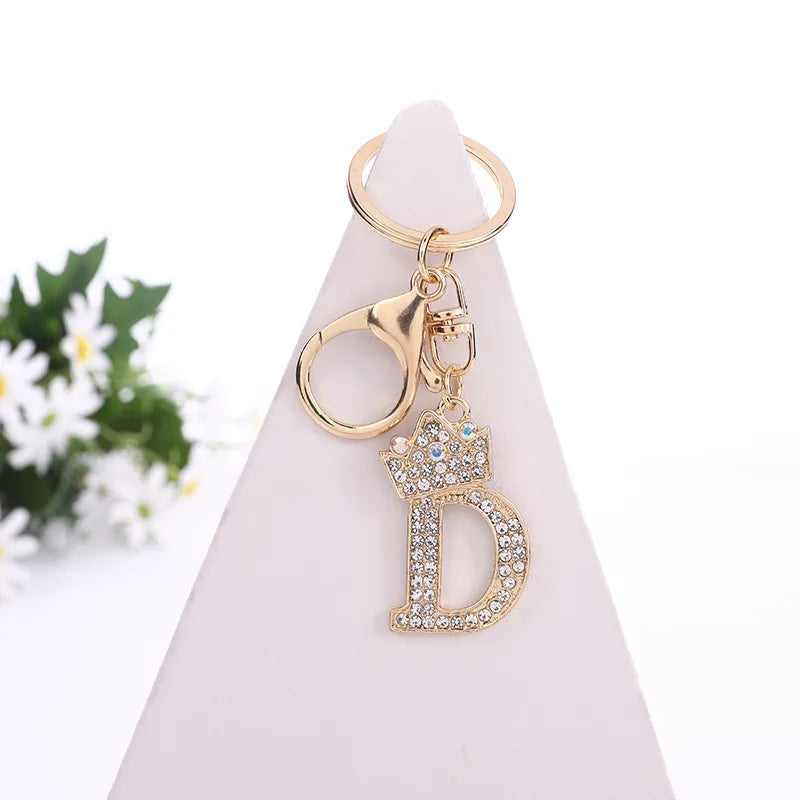 Crown Initial Rhinestone Keychain