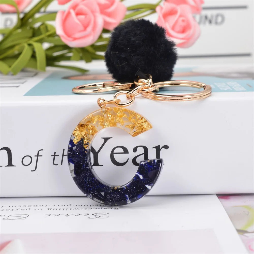 Black Pompom Letter Keychain