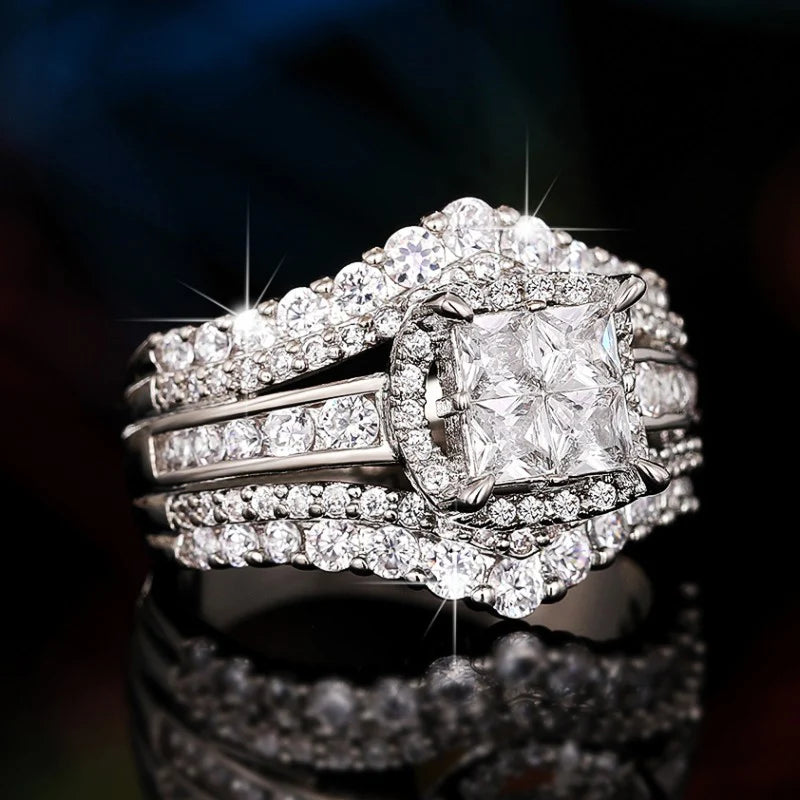 Huitan Wedding Rings for Women 2023 New Full Bling Iced Out Sparking CZ Female Rings Engagement Proposal Bands Fashion Jewelry