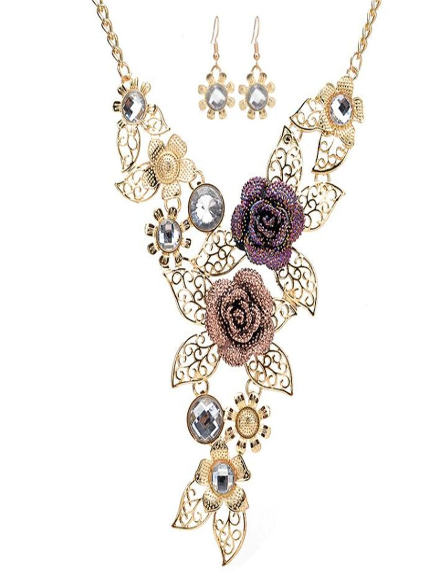 Vintage Embellished Flower Necklace Set