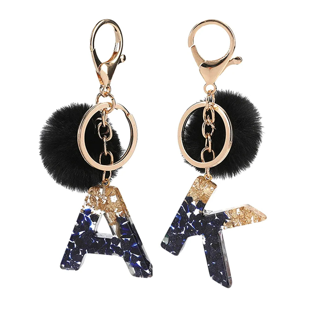 Black Pompom Letter Keychain