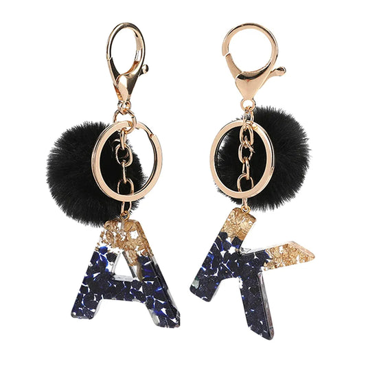 Black Pompom Letter Keychain