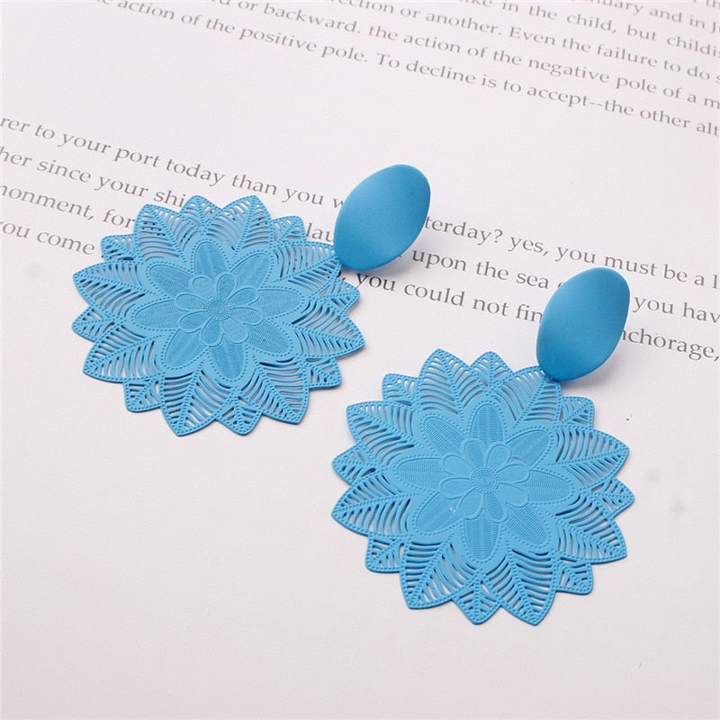 Open Leaf and Flower Dangle Earrings