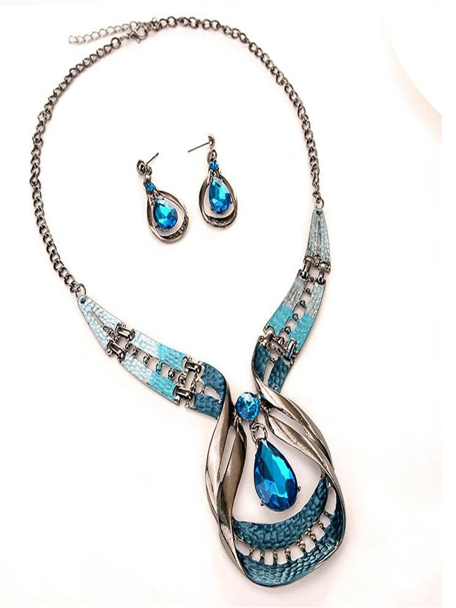 Blue Water Wave Necklace Set